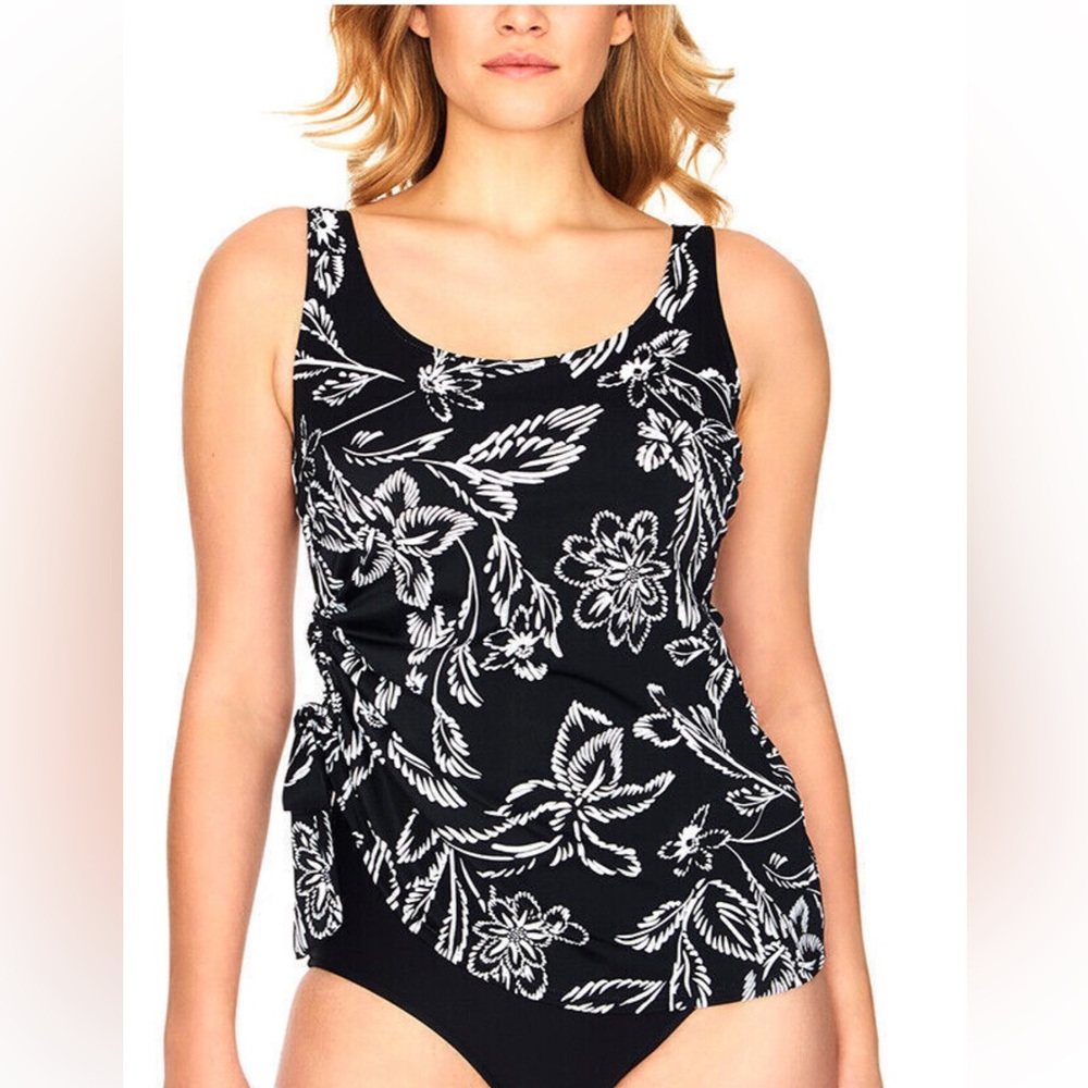 Swim Solutions Classic Bloom Tummy-Control One-Piece Swimsuit Black Size 18